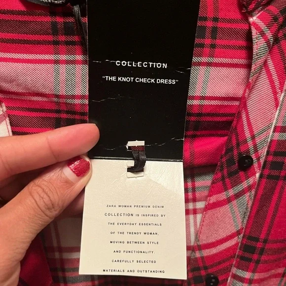 Zara Red White Black The Knot Check Dress - Picture 11 of 14